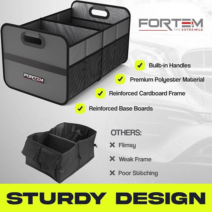 Car Trunk Organizer, Collapsible Two Compartment Organizer, Foldable SUV & Truck Storage for Car Accessories for Women Men, Non Slip Bottom, Sturdy Side Walls, Strong Handles, 45L