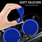 4PCS Bling Cup Holder Coaster, 2.75 Inch Auto Car Cup Holder Insert Coasters, Soft Silicone Anti-Slip Shockproof, Universal Vehicle Interior Accessories for Women Girls (Deep Blue & White)