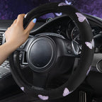 Purple Embroidery Butterfly Steering Wheel Cover, Universal 15 Inch Car Wheel Cover for Women Girls, Fit for Suvs,Small Trucks,Sedans,Cars (Black and Purple)