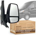 Passenger Side Mirror for 2018-2019 Ford Transit 150 250 350 Cargo Power Adj Heated Power Fold Turn Signal Light Short Arm Textured Black 8 Pins Right FO1321602