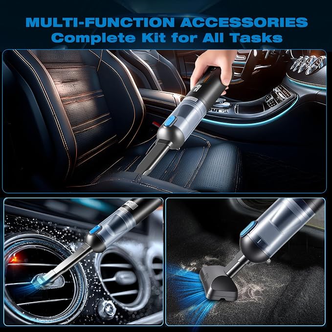 Airflex Go Cordless Car Vacuum 16000Pa, 4-in-1 Handheld Vacuum with Air Duster & Inflator, Portable Mini Vac for Car Detailing, Pet Hair, Keyboard Cleaning (Black)