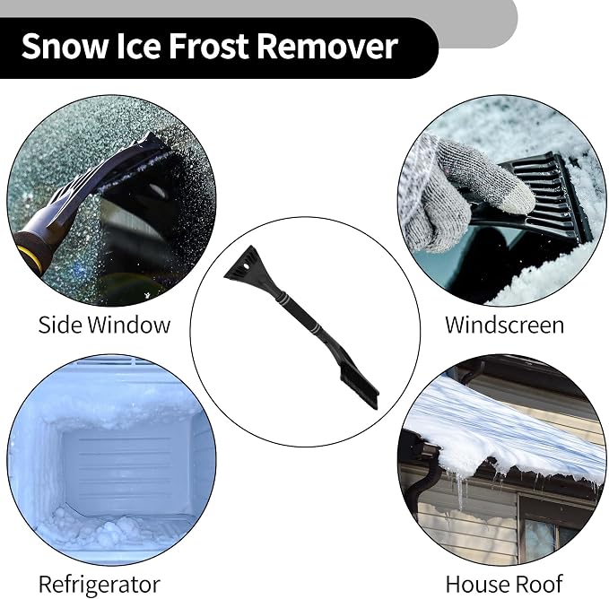 1pc 60x11cm Universal Car Ice Scraper Brush with Broom - SUV Snow Frost Remover for Car Truck RV Windscreen Side Window Anti Crash - Plastic Black Snow Shoveling Defrost Clearing