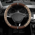 Leopard Steering Wheel Cover for Women, Cute Anti-Slip Microfiber Leather, Fits D Shape Flat Bottom Steering Wheel 14.5-15 Inch - Brown