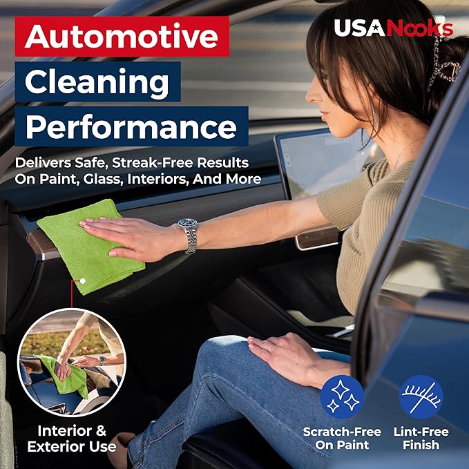 Microfiber Cleaning Cloth Light Green - 8 Pcs 12.5"x12.5" - High Performance - 1200 Washes, Ultra Absorbent Towels Weave Grime & Liquid for Streak-Free Mirror Shine - Car Washing Cloth