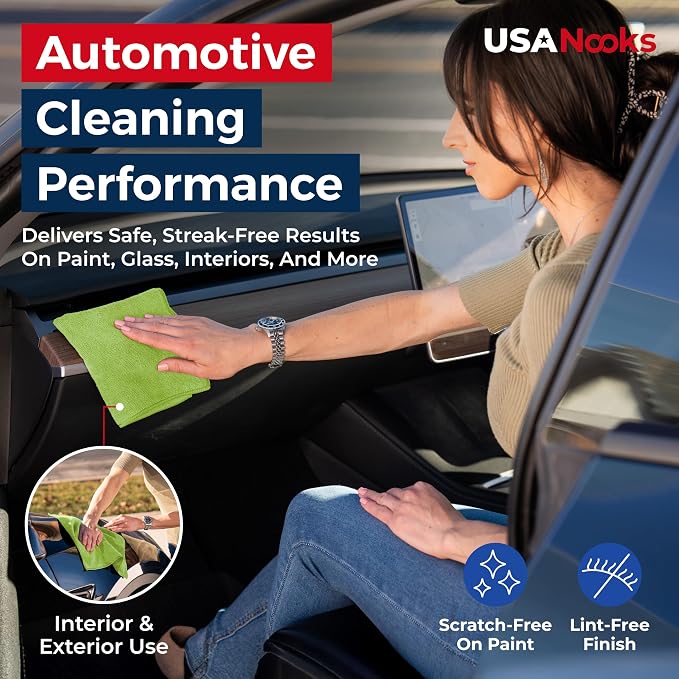 Microfiber Cleaning Cloth Light Green - 12 Pcs 12.5"x12.5" - High Performance - 1200 Washes, Ultra Absorbent Towels Weave Grime & Liquid for Streak-Free Mirror Shine - Car Washing Cloth
