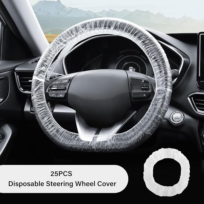 25PCS Disposable Steering Wheel Covers,Disposable Steering Wheel Protector with Elastic for Avoiding Scuffs & Scratches,Universal Car Steering Wheel Cover Car Accessories