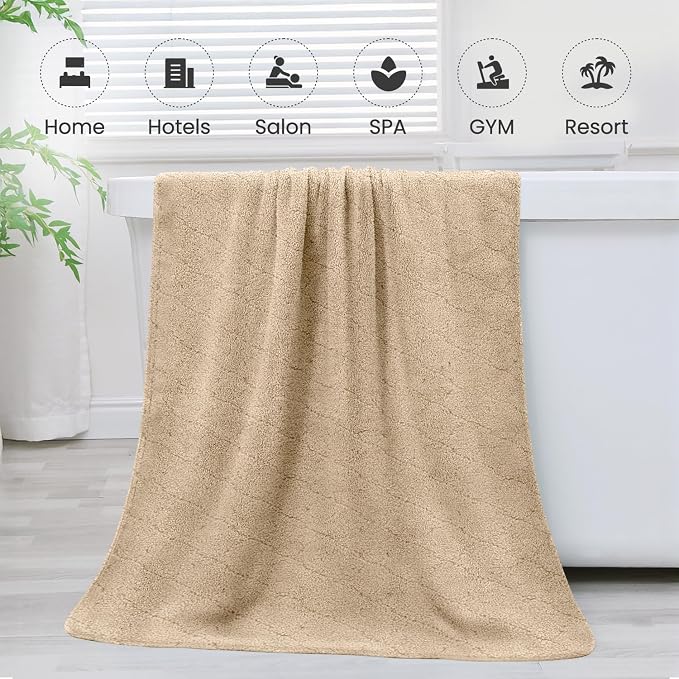 Microfiber Bath Towels, Oversized, Ultra Soft, Super Absorbent and Fast Drying, No Fading Large Bathroom Towel Set for Sport, Travel, Fitness, SPA and Yoga (Coral Fleece - Camel, 30 in x 60 in)