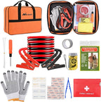 Car Emergency Kit with Jumper Cable, First Aid Kit Safety Assistance Tools for Travel Camping Outdoor Cars Truck SUV RV, Roadside Essentials with Flash Light