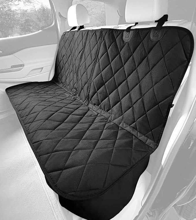 Dog Seat Cover for Back Seat, Heavy Duty Waterproof Rear Seat Protector for Small Trucks, SUV, Cars - Fits 60/40 Split Bench with Middle Seat Belt, Non-Slip Dog Backseat Cover (Regular, Black)