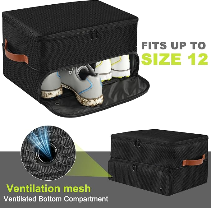 Golf Trunk Organizer, 2 Layer Golf Storage Bag with Ventilated Shoe Compartment, Golf Accessories Equipment Locker, Cool Birthday Gifts for Men Dad Women(Black)