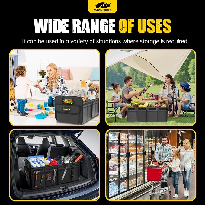 Car Trunk Organizer - 75L Collapsible Trunk Organizer with Reinforced Handles for Groceries, Trunk Storage Organizers for SUV Auto Truck Van with Non Slip Bottom (Black)