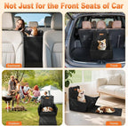 Elevated Dog Car Seat, Dog Booster Car Seats for Small & Medium Breeds Up to 35lbs, Fully Detachable and Washable, Memory Foam Pet Carseat with 2 Storage Pockets & 3 Safety Belts, Black