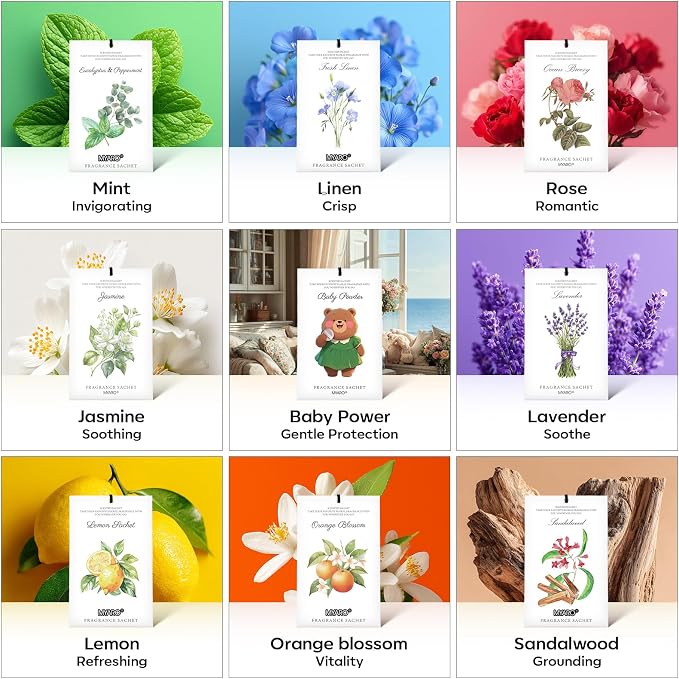 12 Packs Baby Powder Scent Sachets Room Air Freshener for Closet Drawer Clothes Storage Small Space Odor Eliminator