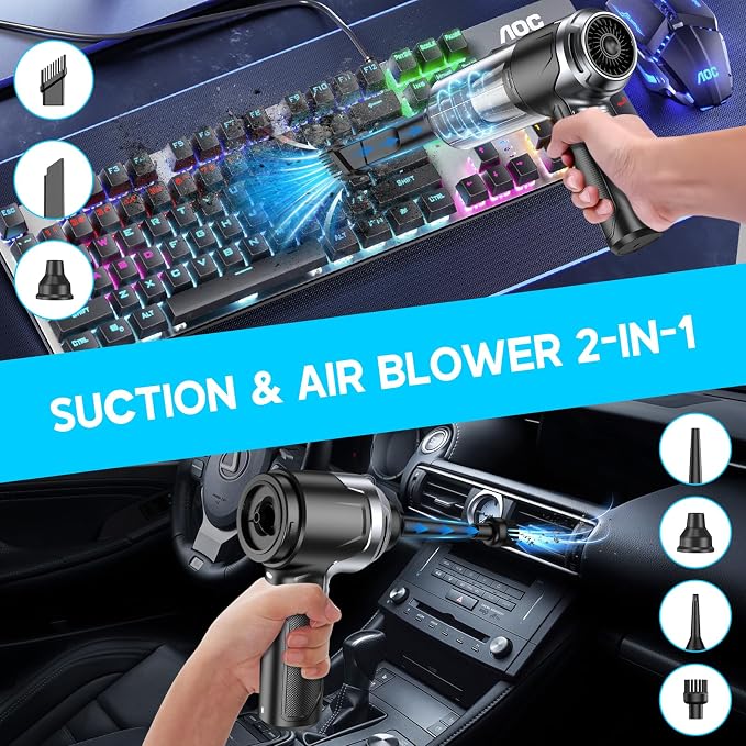 Handheld Car Vacuum Cleaner, 10000PA Vacuum Cleaner & Air Duster, 120W High Power Vacuum Portable Cordless, Hand Held Vacuum Rechargeable with Multi-Nozzles & LED Light for Home, Car, Office