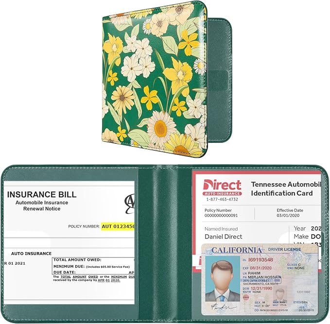 CoBak Car Registration and Insurance Holder - Small and Lightweight Vehicle Glove Box Car Organizer, Auto Truck Comparment Accessories Case for Essential Document, Driver License (Blossom Green)