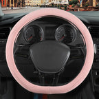 Pink Suede D Shaped Steering Wheel Cover, Breathable Non-Slip Sweat-Proof Wear-Resistant No Pilling, Warm in Winter and Cool in Summer, Universal 15 inch