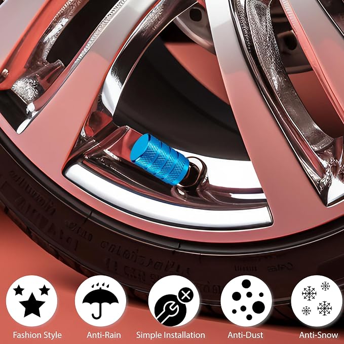 8PCS Tire Valve Stem Caps, Dust Proof, Anodized Aluminum Universal Tire Valve Stem Covers for Cars, SUV, Trucks, Bikes, Motorcycles, Bicycles(Light Blue)