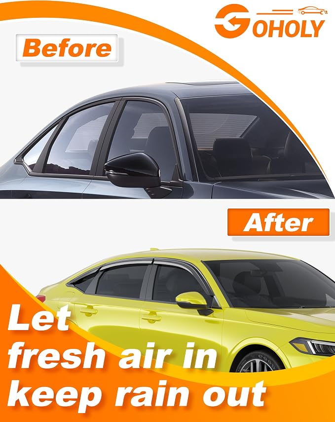 6-pcs Low-Profile Window Rain Guard for Honda Civic Sedan 4dr 2022-2026 Side Window Visors Extra-Thick Vent Visor Full Size Window Deflectors Vent Shades Car Accessories