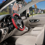 Car Steering Wheel Cover Universal Standard Size 14.5-15 inch, Black and Red Microfiber Leather
