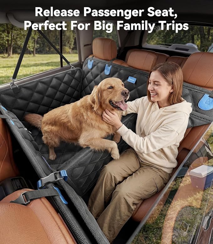 Dog Seat Cover for Backseat, [Ultimate Safe, Comfortable and Large Space] Waterproof 600D Heavy Duty Dog Car Hammock, Release Passenger Seats, Fits Sedan/SUV/Truck, Large Dog Friendly, L