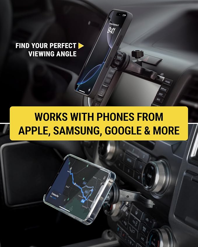 SMS1CD MagSafe CD Slot Phone Mount, Adjustable Magnetic Cell Phone Holder for Car CD Player, Compatible with iPhone 16 15 14 13 12 Pro Max Mini Plus, Mag Safe Case & More with MagSafe Ring