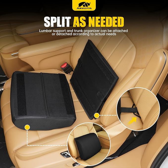 Car Seat Organizer & Lumbar Support - 33L Collapsible Front & Back Seat Organizer with Removable Back Support Pillow, Car Storage for SUV Auto Truck Van