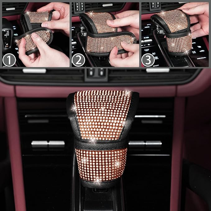 8 pcs Bling Car Accessories Set for Women, Steering Wheel Cover, Sparkly Seat Belt Covers, Bling Gear Shift Cover, Universal Fit Most Cars (Champagne Diamond)
