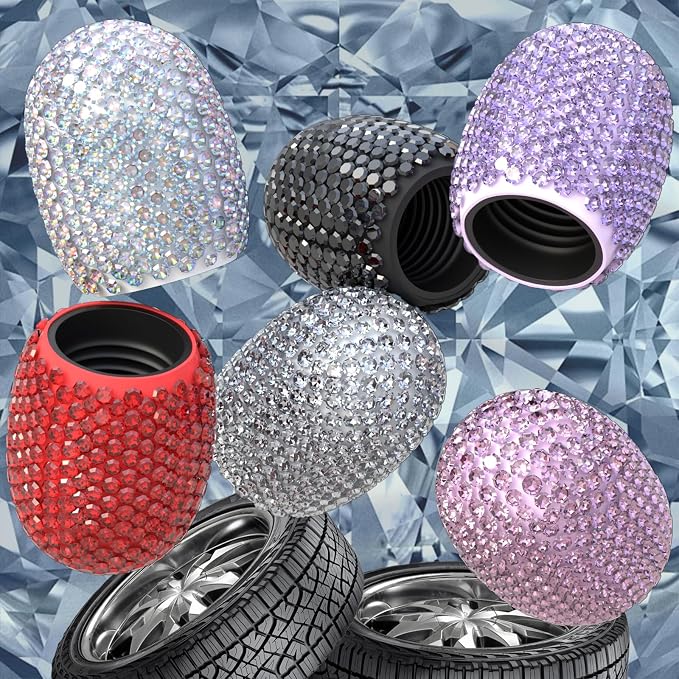 4Pcs Car Tire Valve Stem Caps, Bling Tire Air Cap for Car, Car Accessories for Women Universal Stem Covers, Plastic Liner Corrosion Resistant Tires Valve Cap with O Rubber Ring,Crystal Diamond