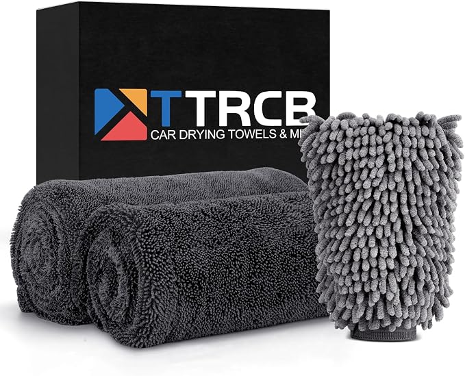 2 Pack 1300 GSM Car Drying Towels (36" x 24"), Microfiber Towels for Cars, Ultra-Absorbent, Streak Free, Car Wash Mitt, Car Detailing Supplies, Car Wash Kit, Car Cleaning Supplies Kit for SUV,RV