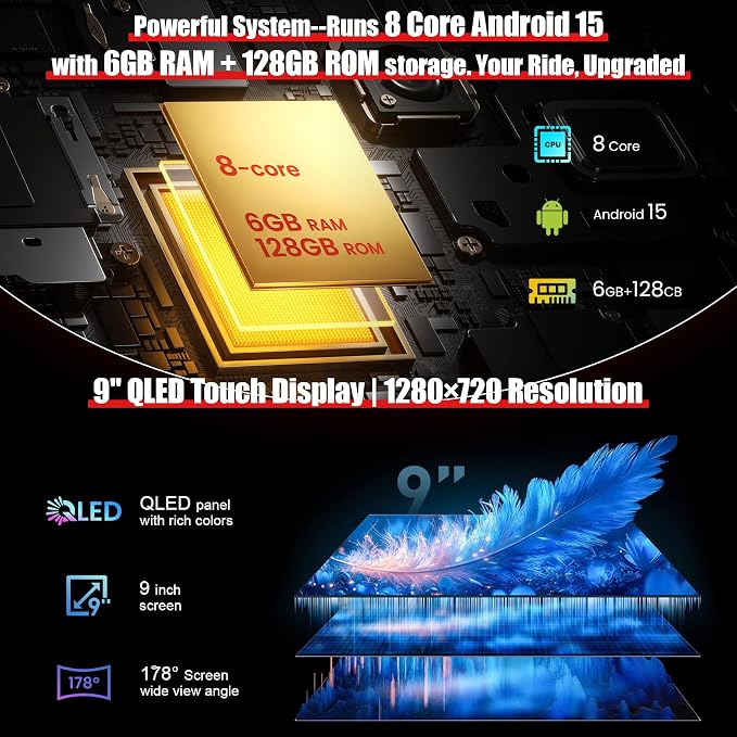 8 Core 6GB+128GB Car Radio Stereo Screen for Honda Civic 2016-2021 | QLED Touch Screen, Carplay&Android Auto&Mirror Link,FM&AM Radio,GPS Navigation,Bluetooth,Back-up Camera,Android 15