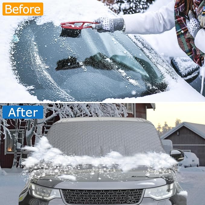 Car Windshield Snow Cover Compatible with Kia Soul 2010-2023 2024 2025+, Windshield Cover for Ice and Snow, 4-Layer Protection for Snow, Ice, UV, Frost Wiper & Mirror Protector, Sunshade Cover