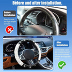 Black and White Steering Wheel Cover, Auto Cute PU Diamond Bling Comfort Leather Car Interior Accessories Protector Sparkly Fit Most O-Shaped Steering Wheels