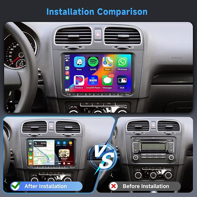 8 Core 6G 128G Android Car Stereo for VW Passat Jetta Tiguan Golf MK5 MK6 T5 EOS Polo with Wireless Carplay Android Auto, 9'' Touchscreen GPS Bluetooth 5G-WiFi FM/RDS DSP Backup Camera SWC