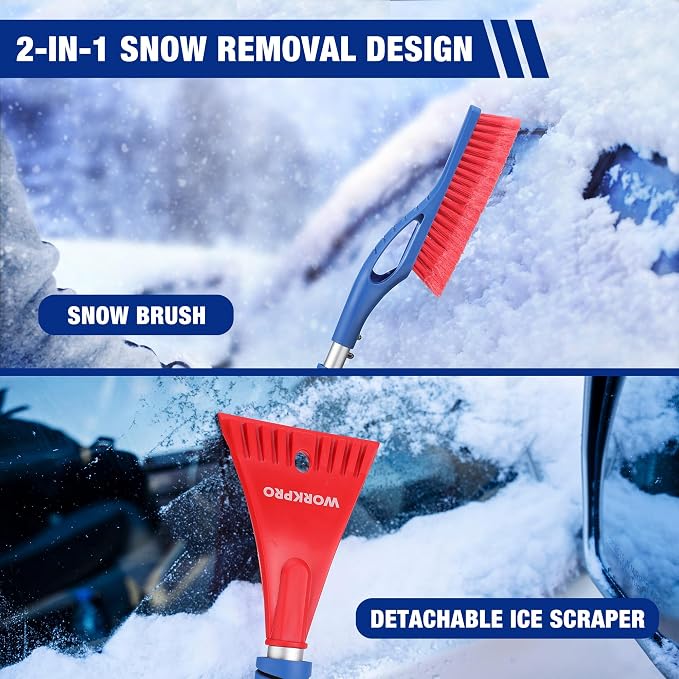 3-Piece Snow Removal Kit, 47" Detachable Snow Shovel, 27" 2-in-1 Ice Scraper & Snow Brush Tool, Separate Snow Scraper for Car, Truck, Driveway, and Winter Conditions, Storage Bag Included