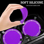 4PCS Bling Cup Holder Coaster, 2.75 Inch Auto Car Cup Holder Insert Coasters, Soft Silicone Anti-Slip Shockproof, Universal Vehicle Interior Accessories for Women Girls (Purple & White)