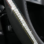 Bling Diamond Black Leather Steering Wheel Cover, Studded Crystal Rhinestones Universal Fit 14" 1/2-15" Glitter for Women Sparkle Girl Fit Suvs,Vans,Sedans,Car,Trucks, Multicolor Diamond