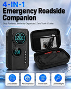 9000A Jump Starter with Air Compressor, 12V Battery Jump Box with Air Pump | Portable Car Battery Jump Starter and 150PSI Tire Inflator with 8000mAh Power Bank, LED Light, Dual LCD Screen and EVA case