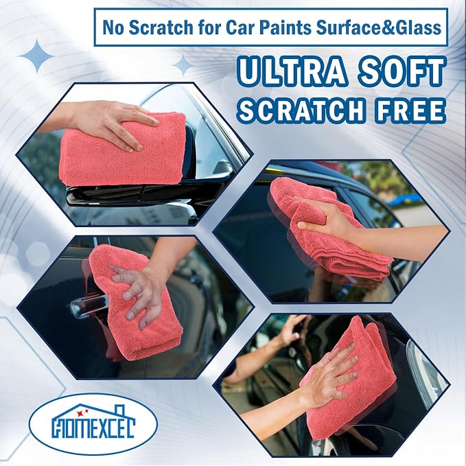 Professional Large Microfiber Car Drying Towels 2 Pack, Lint Free, Scratch Free, Highly Absorbent Drying Towel for Cars, SUVs, RVs, Trucks, and Boats,31" x 24",Red