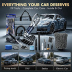 29PCS Car Cleaning Kit Interior Detailing for Men Women（Grey） | 17000PA High Power Handheld Cordless Car Vacuum Rechargeable, Detailing Brush Set, Windshield Cleaner Tool, Tire Brush