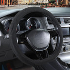 Black Suede D Shaped Steering Wheel Cover, Breathable Non-Slip Sweat-Proof Wear-Resistant No Pilling, Warm in Winter and Cool in Summer, Universal 15 inch