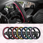 Leather Steering Wheel Cover – Black & Hot Pink, Universal Fit 14.5-15 Inch, Microfiber Leather, Anti-Slip & Breathable Design for Men and Women