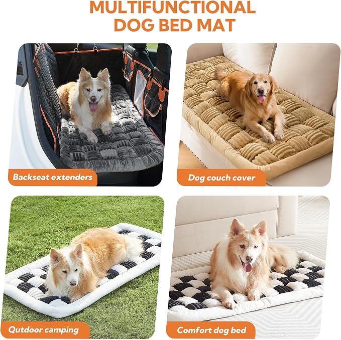 Dog Bed for Car Back Seat Soft Plush Backseat Pet Bed Mat Non-Slip Travel Pet Mat, Fuzzy Plaid Dog Seat Cover, Fit for Backseat Extenders and Trucks SUVs (Light Brown, 54" x 24.8")