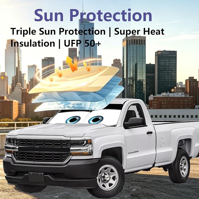 Windshield Sun Shade for Chevrolet Silverado 1500 2019-2024 2025 2026 Car Accessories Sun Visor for Front Windshield & Window Sun Shade Cover, UV Heat Blocker & Protector (Silverado)