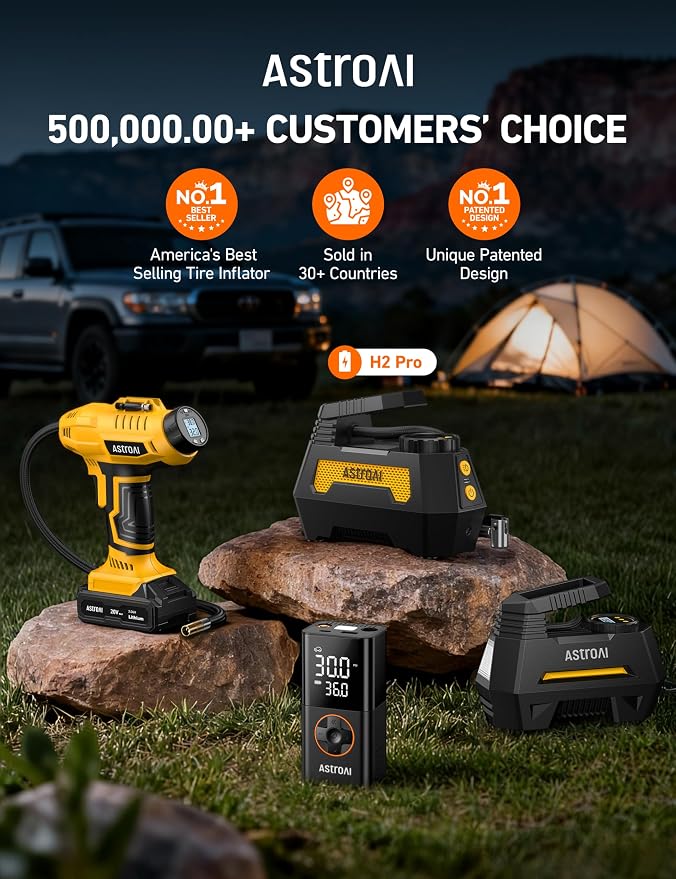 H2 Pro Cordless Tire Inflator Portable Air Compressor Tire Pump with DC 12V & Battery Dual Power Supply Digital Pressure Gauge Fast Inflation Air Pump for Car Tires Motorcycles Bikes Yellow