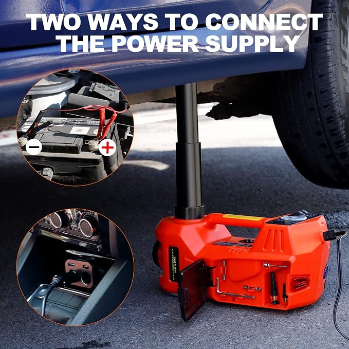 TYAYT Electric Car Jack Kit, 5 Ton Hydraulic Car Jack with Inflator Pump, 12V Portable Car Jack with LED Light for SUV MPV Sedan, Lifting Range 6 to 17.7 Inch (Red)