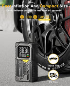 Tire Inflator Portable Air Compressor-150psi Cordless Portable Air Pump for Car Tires Faster Inflation with Tire Pressure Gauge