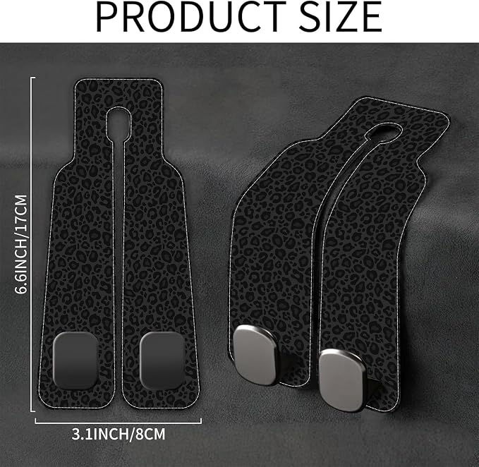 Abstract Black Leopard Animal Colorful Paw Prints 1 Pack Bag Purse Holder for Car Premium Leather Double Metal Hook for Handbags, Grocery Bags and Phones