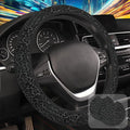 Black Leopard Print Steering Wheel Cover with 2 Pcs Car Coasters Neoprene Steering Wheel Cover for Women Men Anti-Slip Breathable Car Accessories Universal 15 Inch Fit Auto Cars Trucks