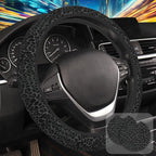 Black Leopard Print Steering Wheel Cover with 2 Pcs Car Coasters Neoprene Steering Wheel Cover for Women Men Anti-Slip Breathable Car Accessories Universal 15 Inch Fit Auto Cars Trucks