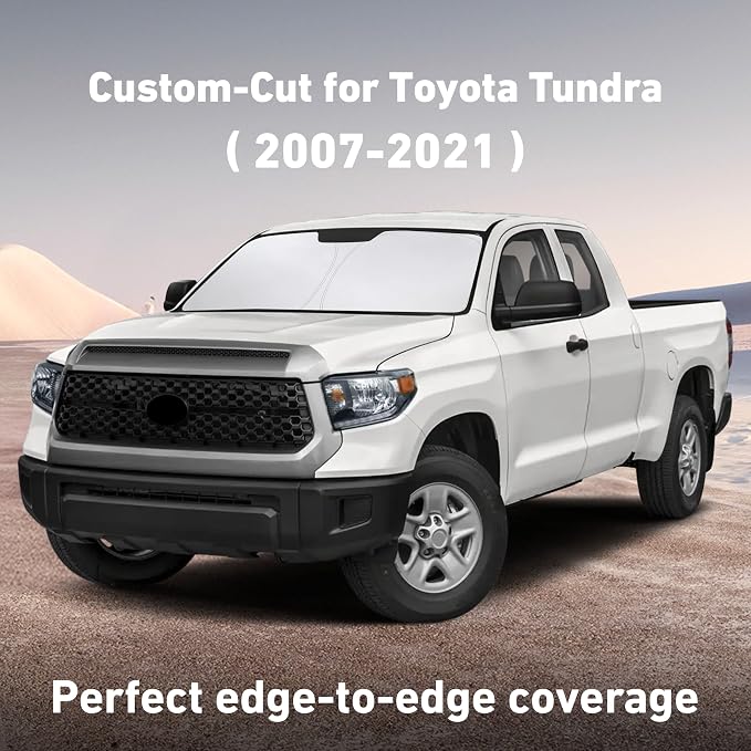 Windshield Sunshade Compatible for Toyota Tundra 2007-2019 2020 2021, Sun Visor for Front Windshield & Window Sun Shade Cover, UV Heat Blocker & Protector, Car Accessories